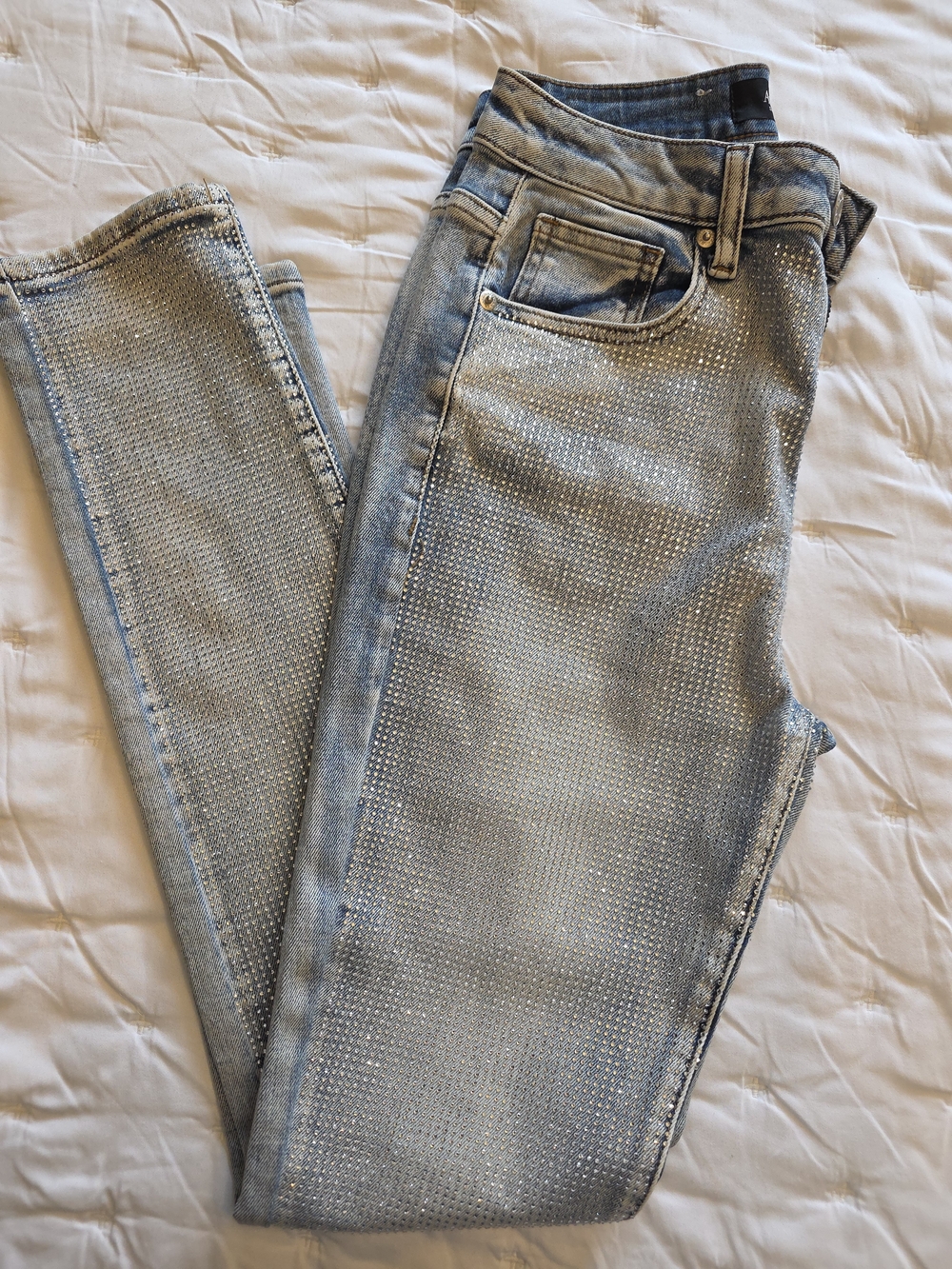 AKIRA Light Blue Skinny Leg Jeans with Rhinestone Detail